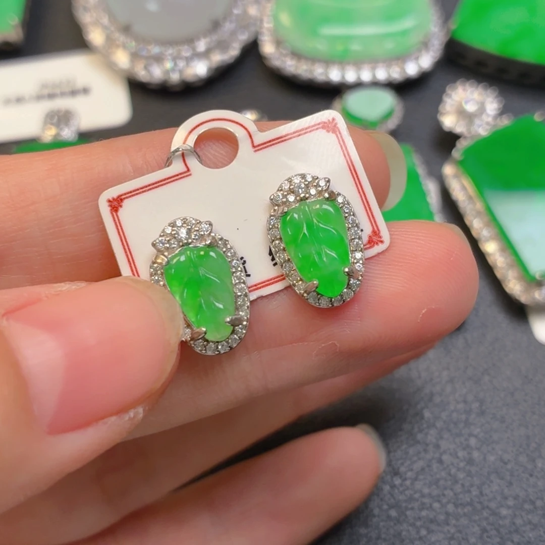 翡翠银S925镶嵌吊坠(不含链)耳钉