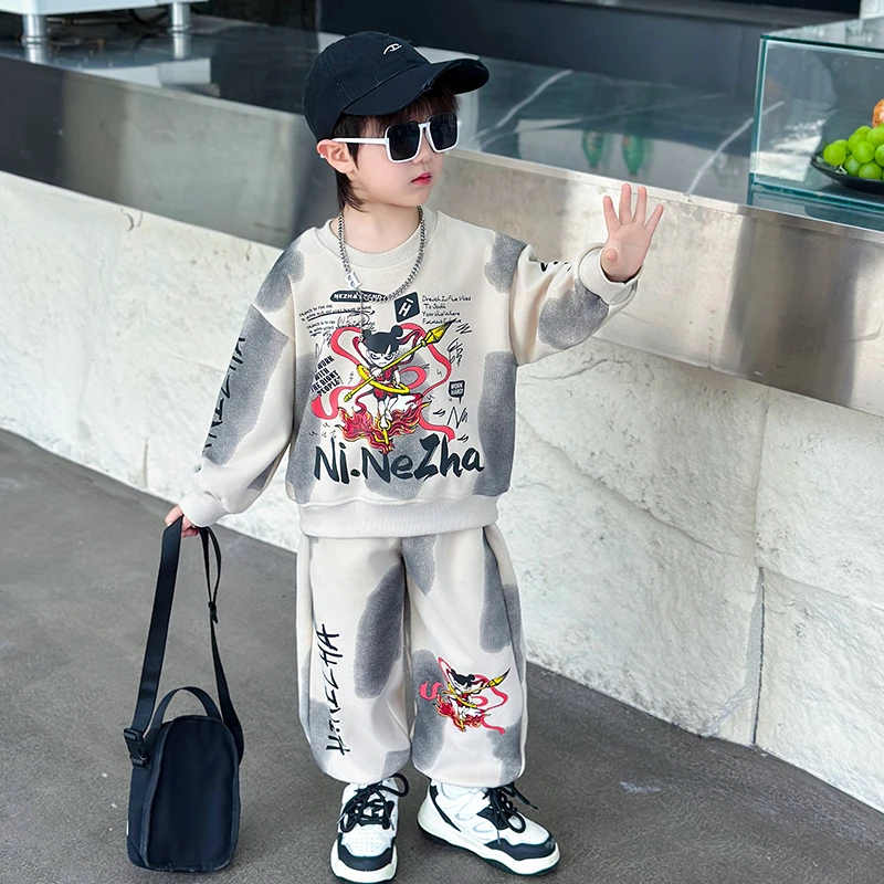 男童哪吒卫衣套装春秋款2025新款宝宝洋气春装男孩运动衣服两件套