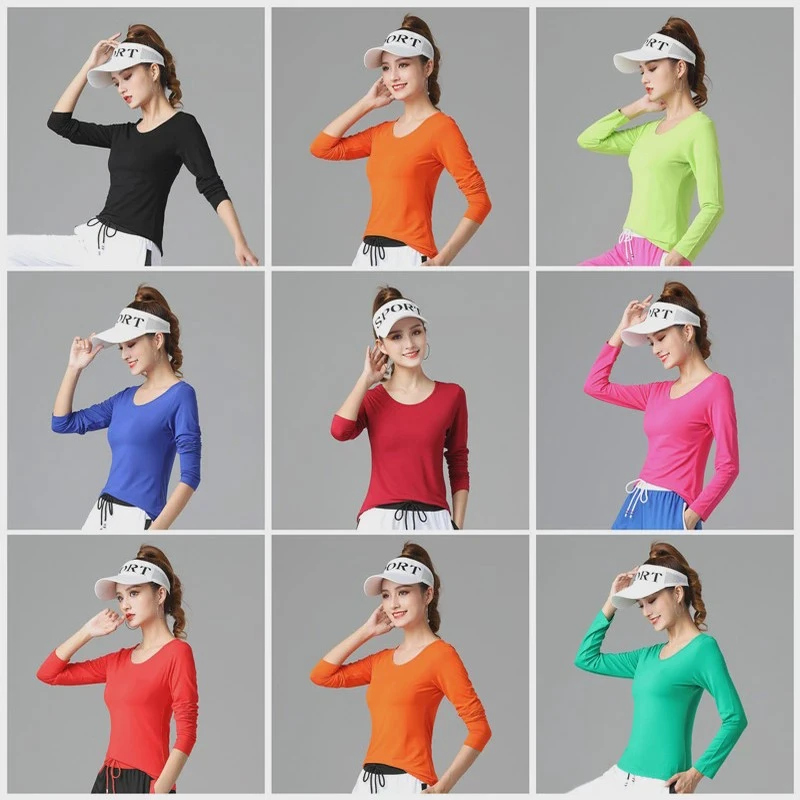 广场舞服装新款纯色棉长袖上衣运动健身舞蹈跳操速干裤练功服女