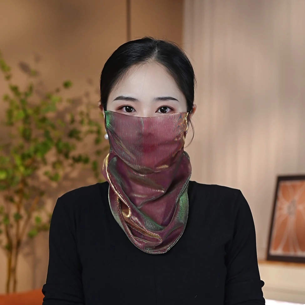 护脖面罩丝巾炫彩防晒防虫防风沙防柳絮多功能磁吸挂珠面罩面纱