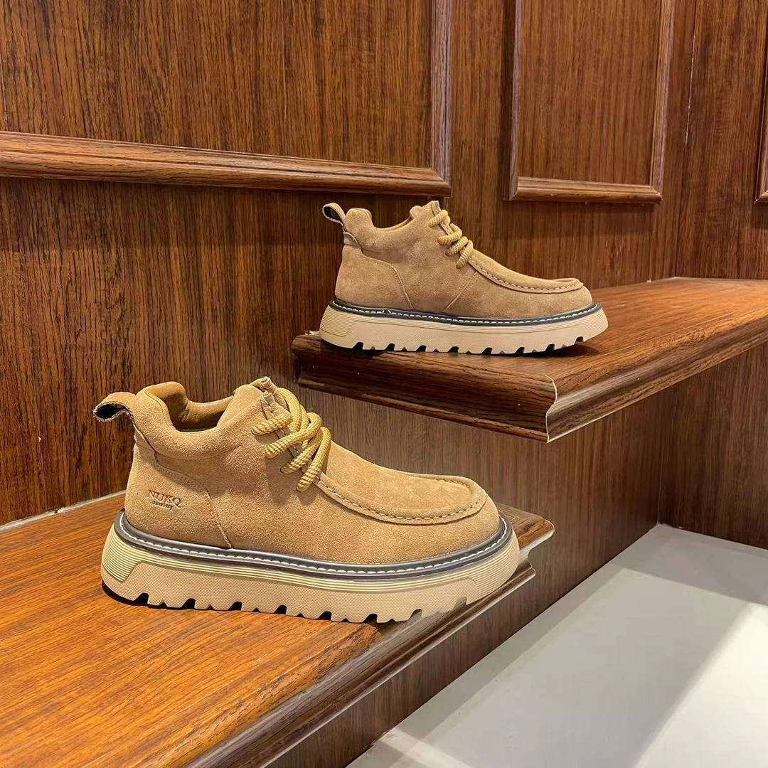 秋冬男士新款加绒保暖马丁靴时尚百搭厚底增高潮流短靴男款休闲鞋