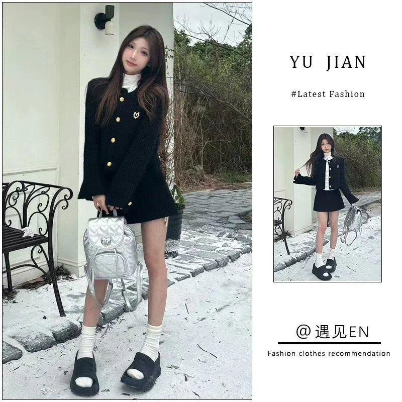 套装女2025春秋新款小香风针织开衫长袖上衣型号A36game周边套装