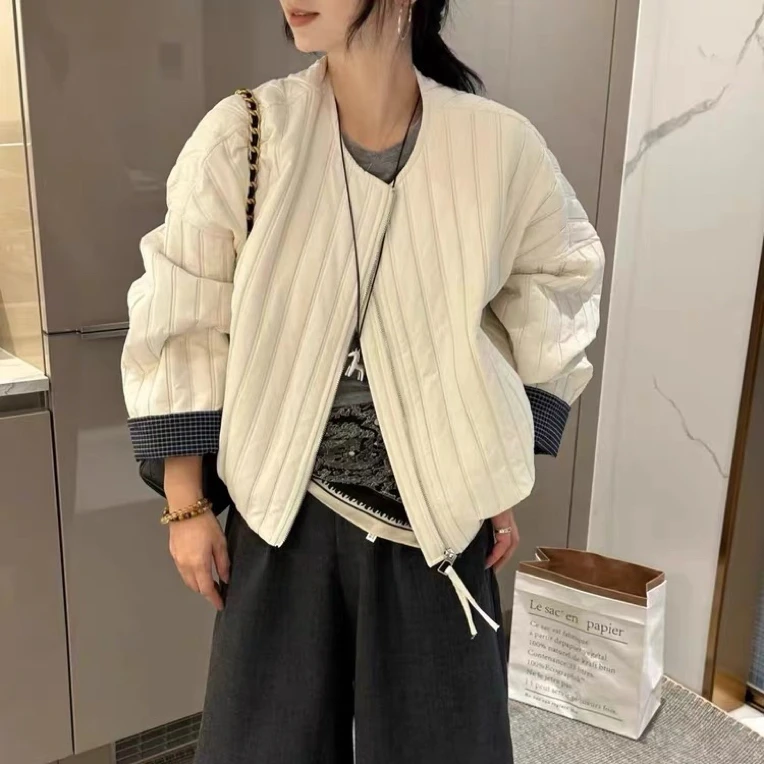 韩系 圆领拉链压棉外套