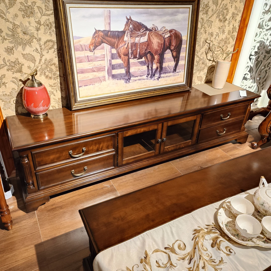 YM555电视柜2200*450*550+YM554茶几1500*800*505mm 美式复古客厅