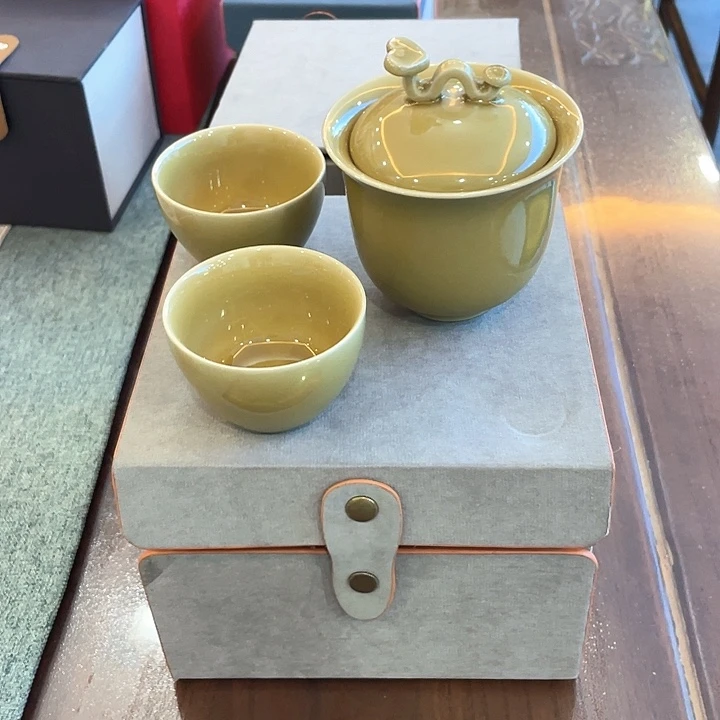 秘色瓷/如意盖碗/两杯/礼盒