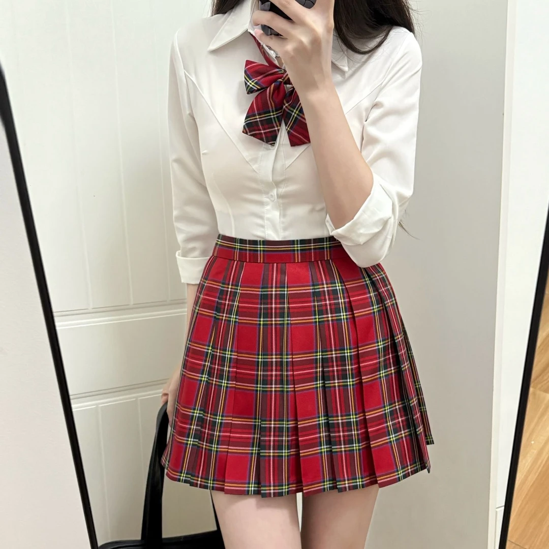 樱漫野正版【小辣椒】格裙学生jk制服短裙新年红格百褶裙百搭校园风