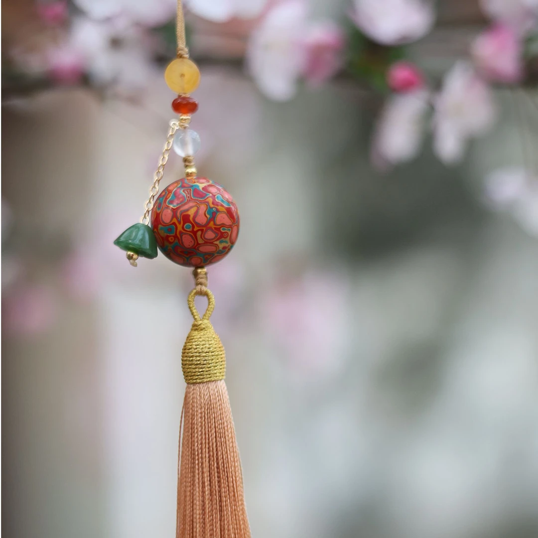 大漆非遗红色大漆珠手机链送礼创意礼品国风