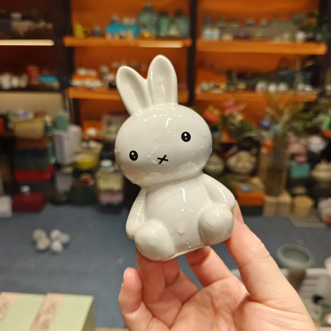 玲珑 纯白兔子陶瓷茶宠摆件-6370