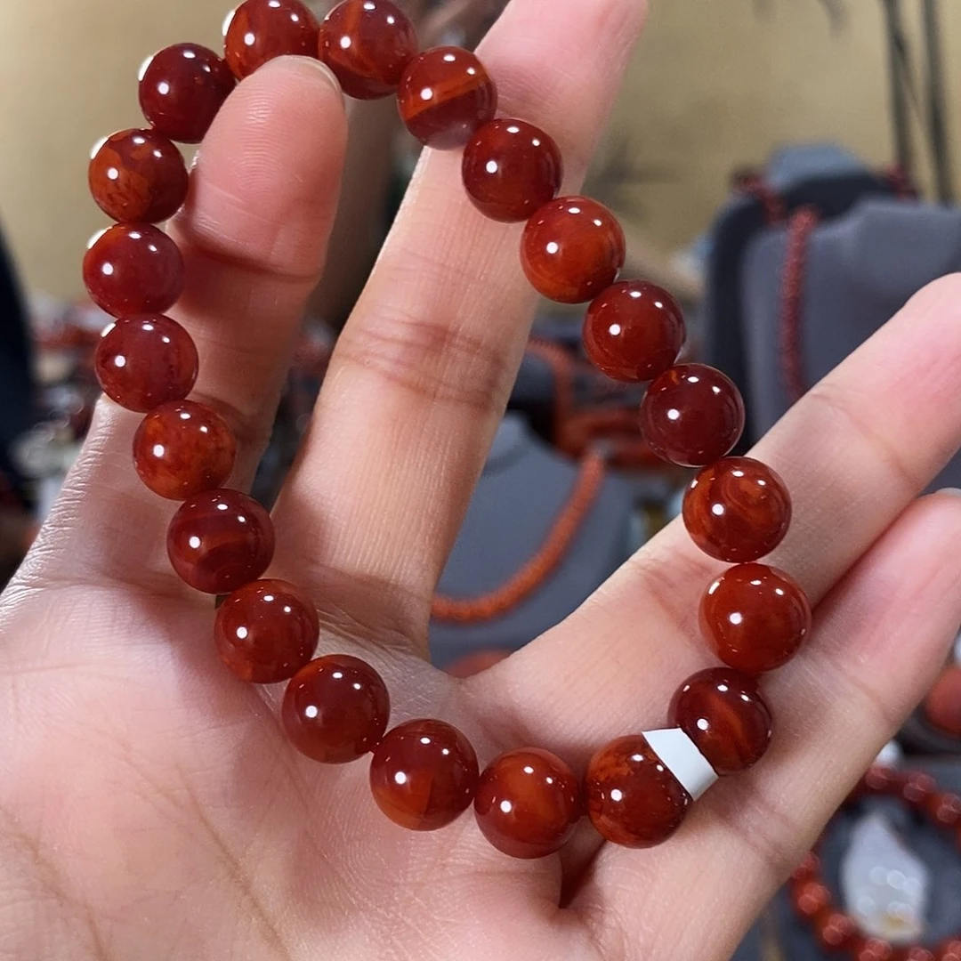 未镶嵌单圈9m m原矿南红玛瑙银**奶