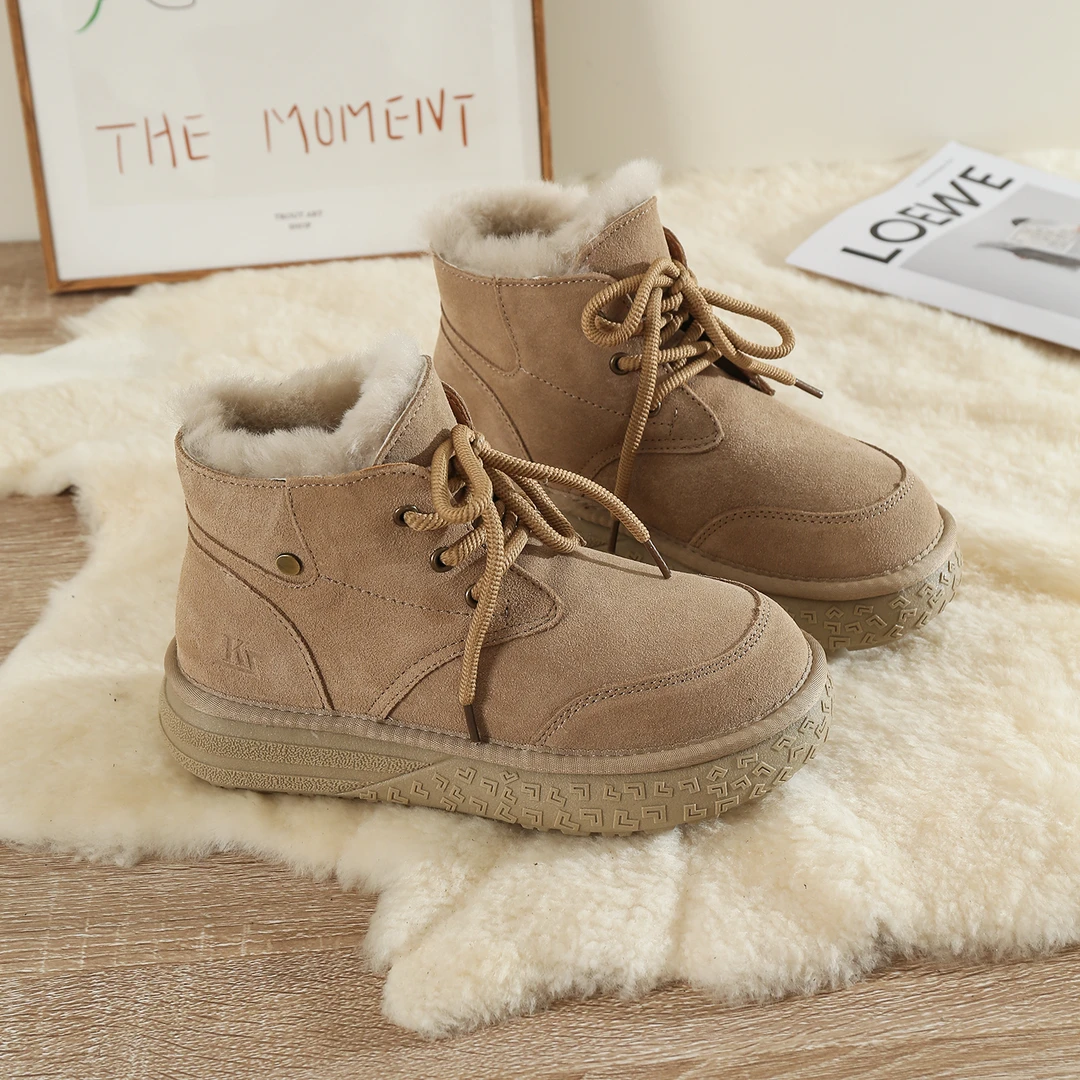 KS8702 女士雪地靴冬季新款加绒加厚保暖防滑厚底东北系带棉鞋