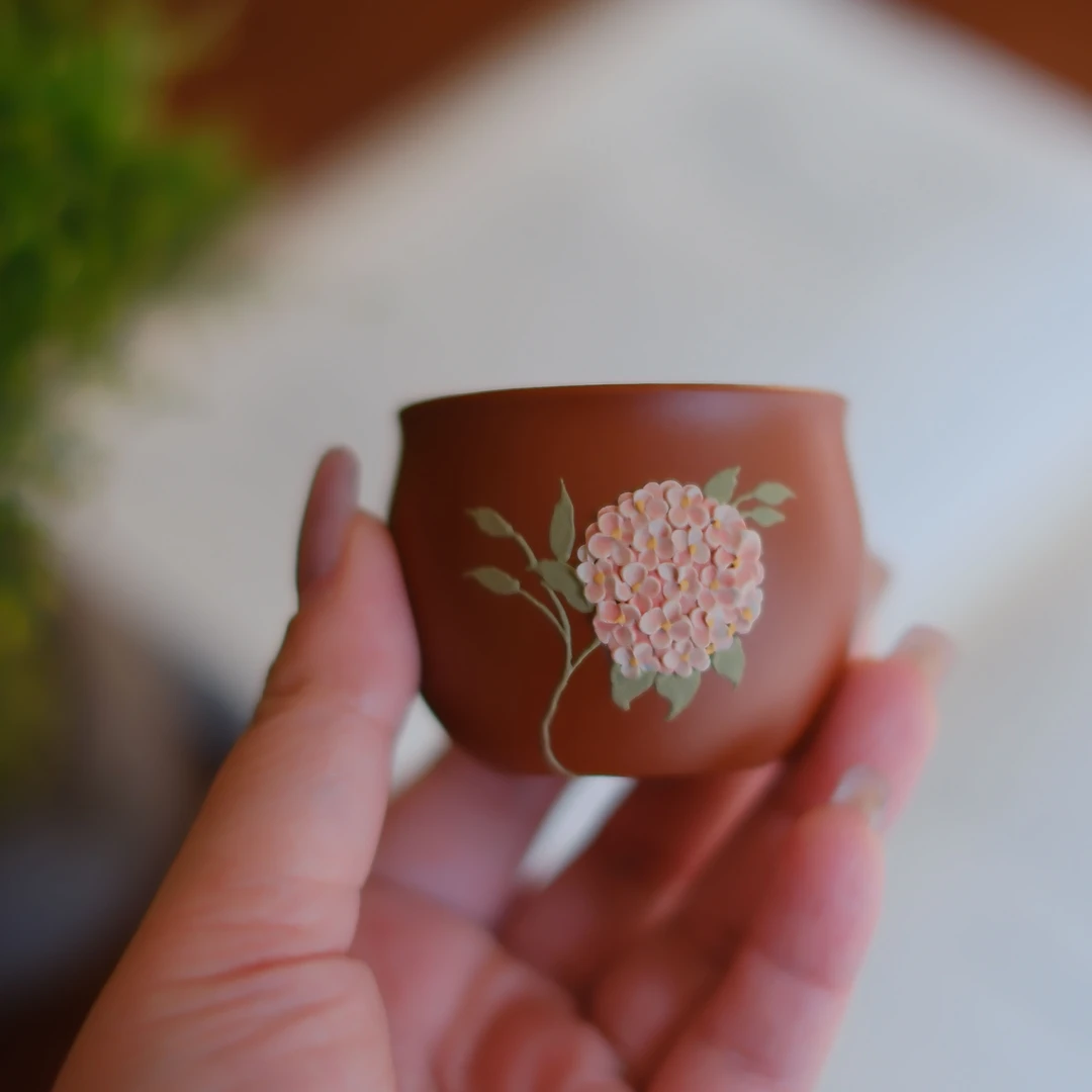 大碗茶器 【绣球花】朱泥紫砂杯宜兴主人杯茶杯茶道手制容量50cc