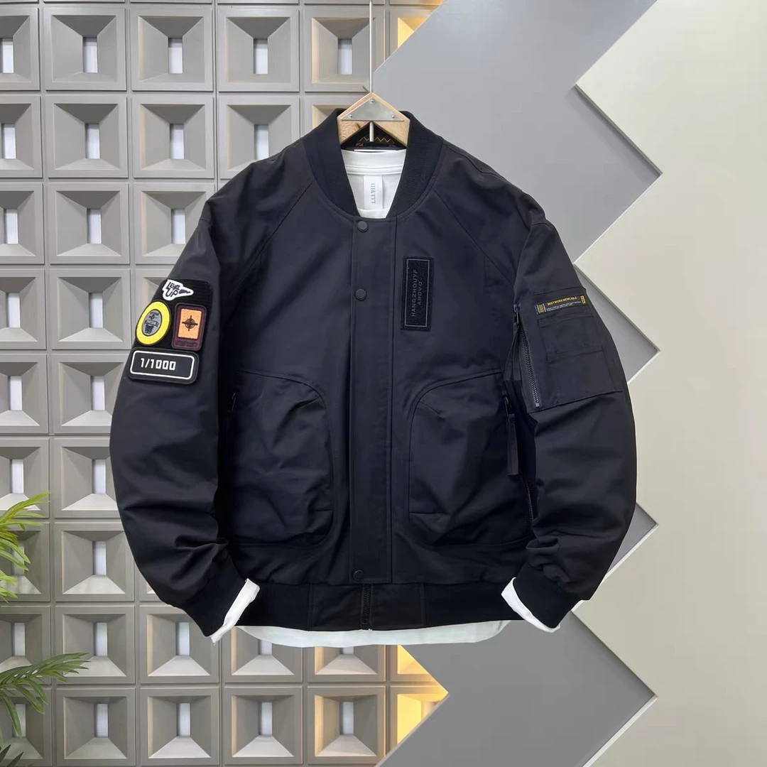 2025春季新款男士潮牌棒球领夹克美式休闲贴标加厚飞行服外套上衣