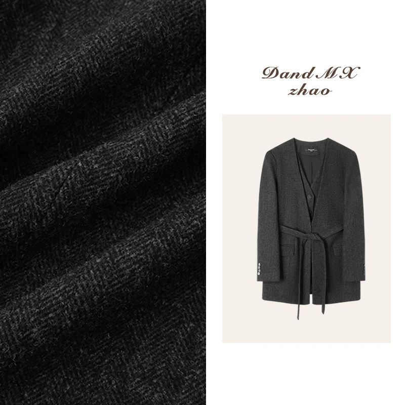 D&MX 意大利精纺羊毛假两件双层领系带高个子西装79032