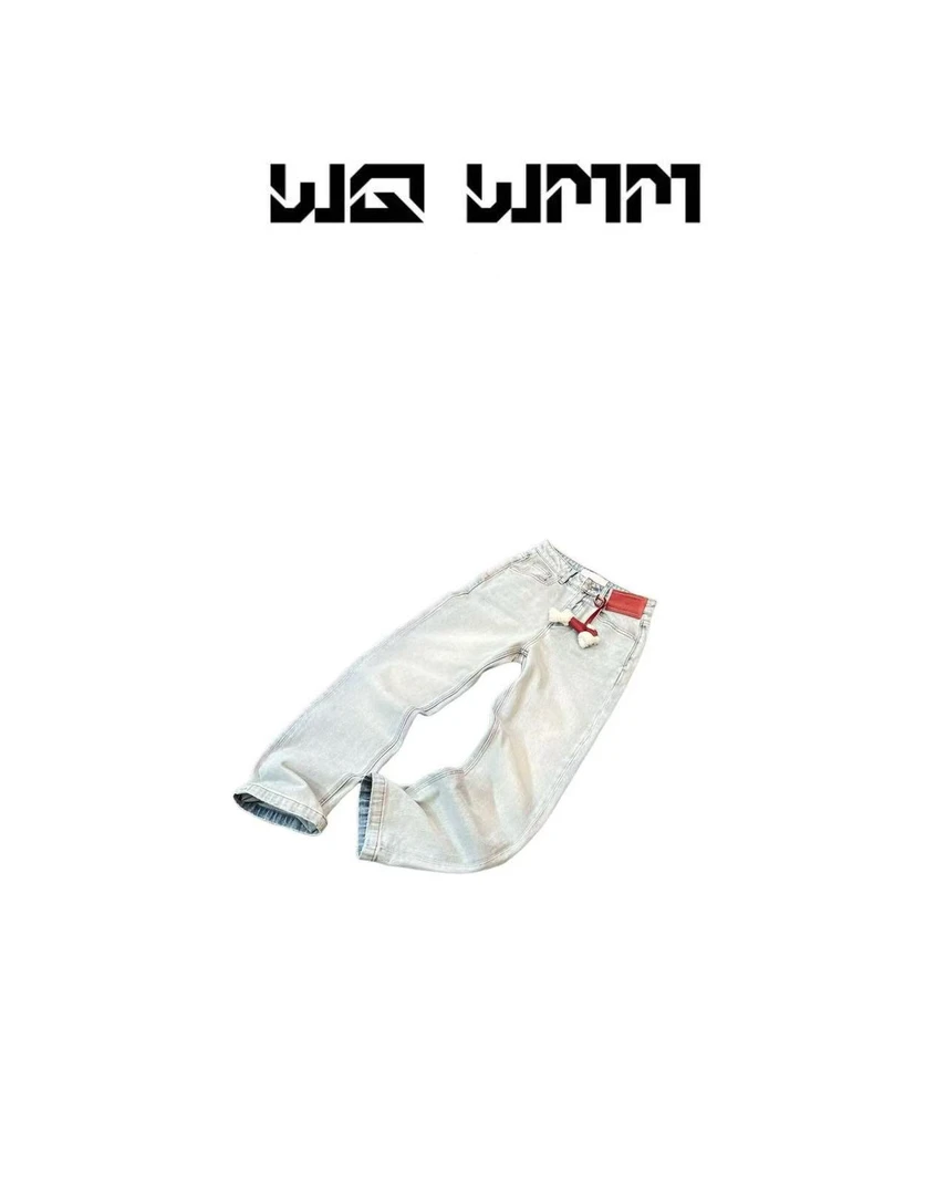 【WQWMM】新年款发财小马挂件磨白显瘦窄窄小直筒牛仔裤25A12133