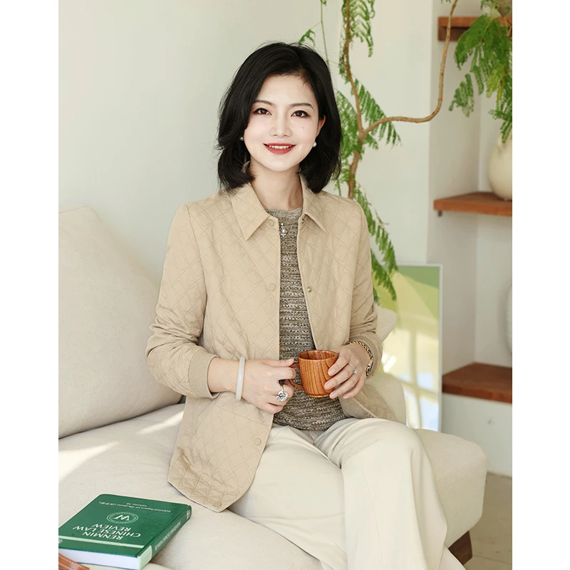 枫竺阿楠anan 小时光 小香风翻领菱格绗缝棉秋冬衬衫女士休闲外套