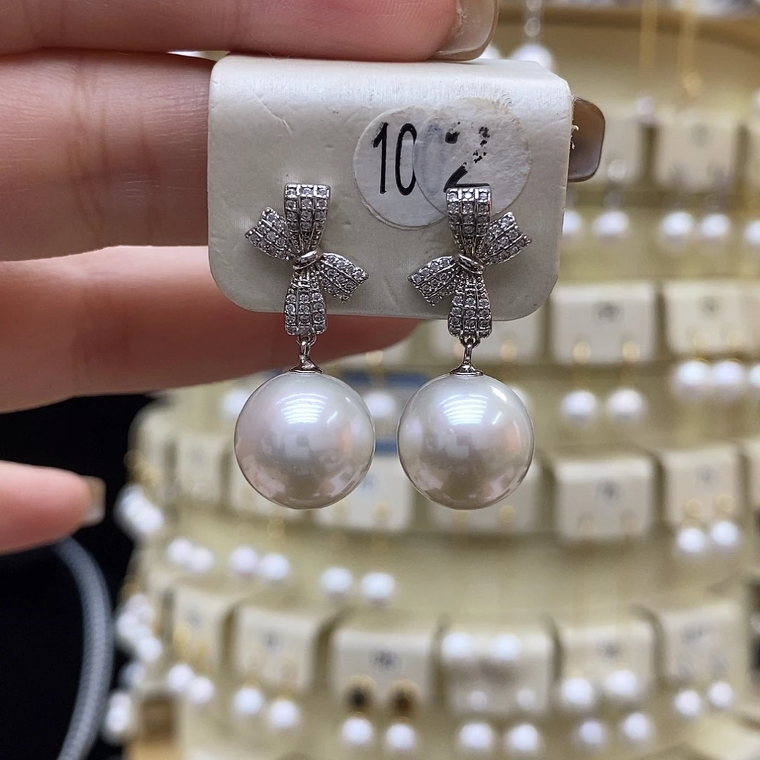 耳饰银S925镶嵌淡水珍珠
