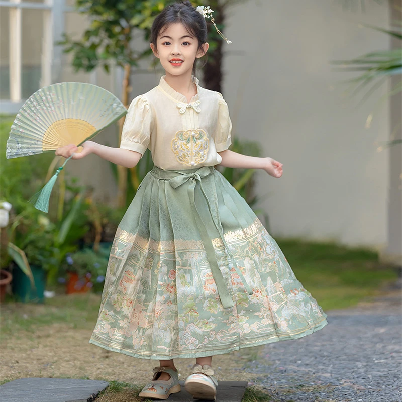 马面裙女童2025新款夏装套装新中式中国风上衣儿童汉服夏季演出服