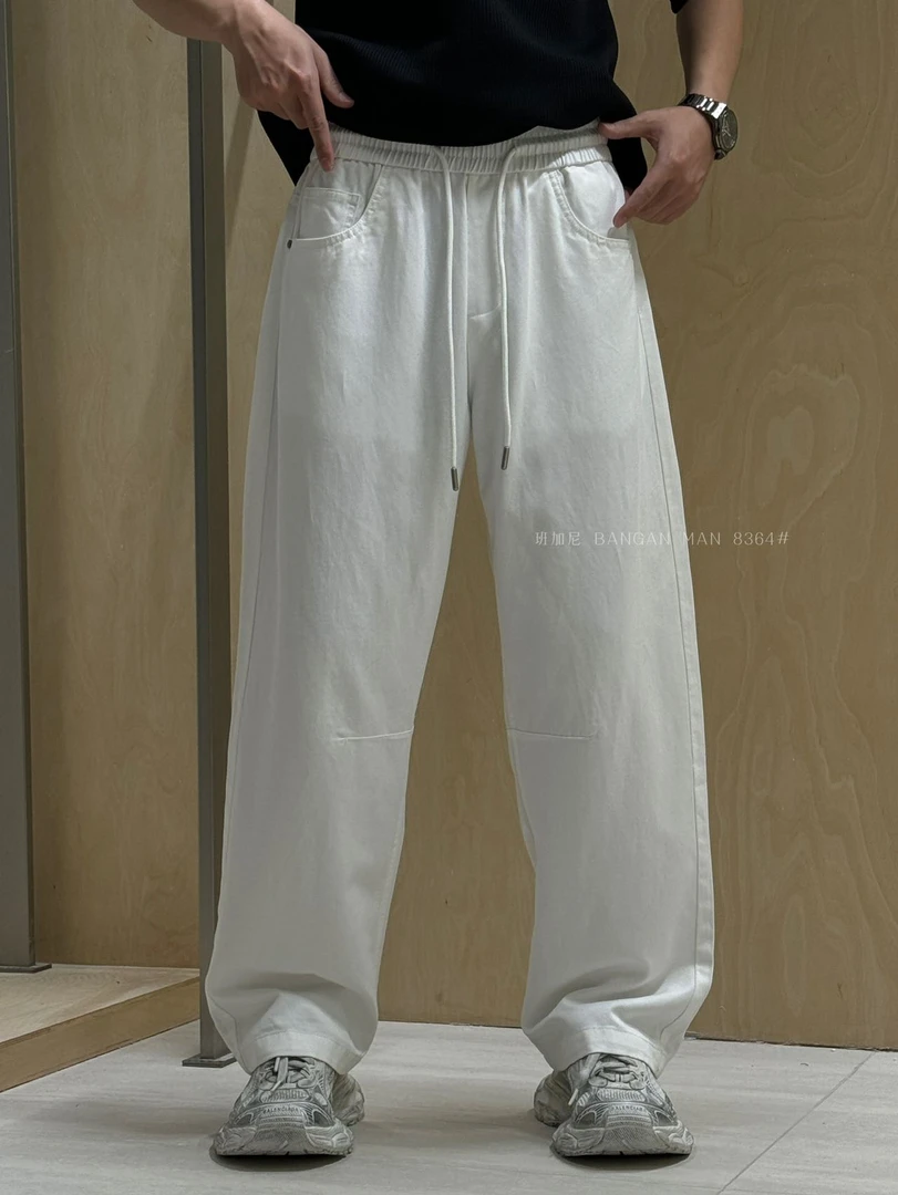 直筒长裤宽松高腰春夏阔腿裤男装百搭休闲裤潮复古8364款