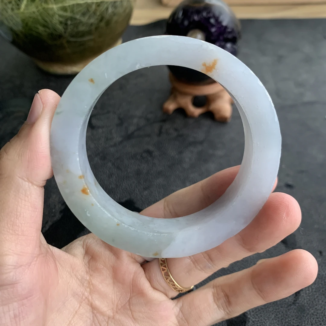天然缅甸翡翠洒金飘色毛胚手镯定金