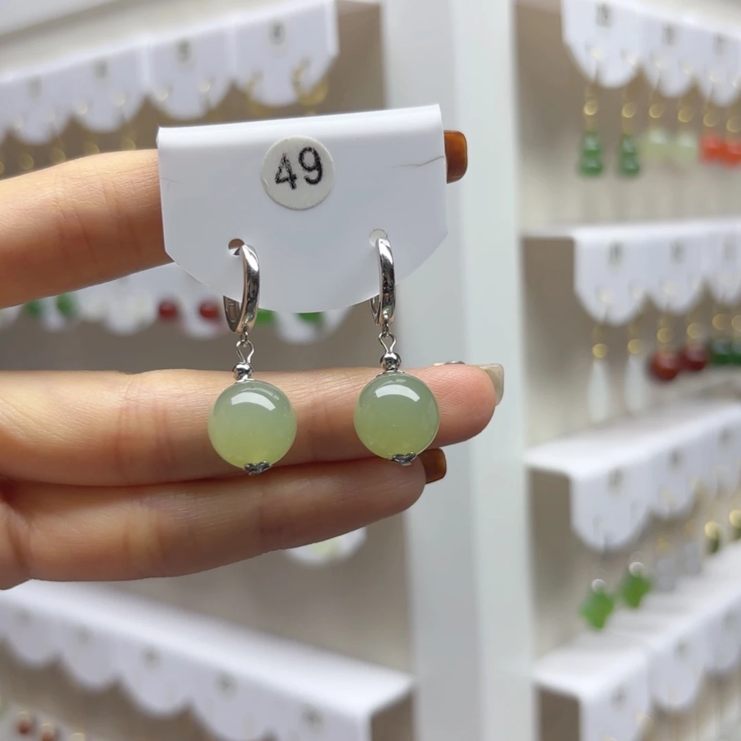 银S925镶嵌和田玉耳饰