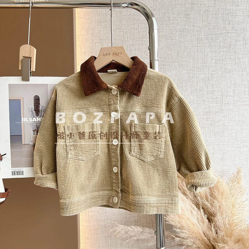 【莫奈的画】棕绿色灯芯绒外套