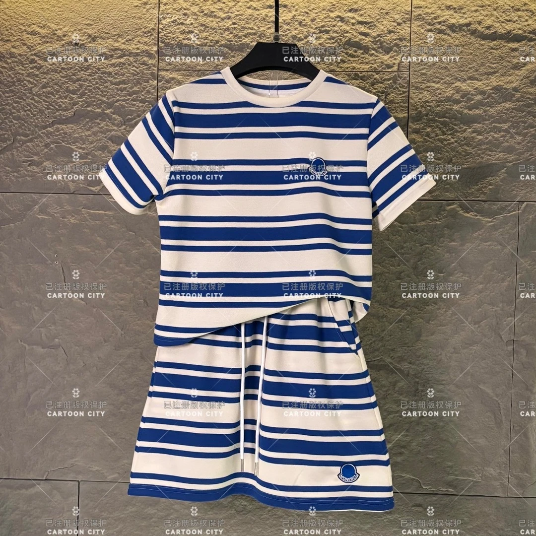 WMA-A255丨<蓝色条纹>宽松版夏季T恤短裙休闲套装时尚百搭