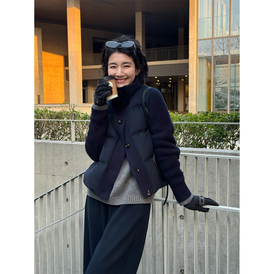 LANGQING 可单穿可内搭立领针织拼接羊毛羽绒服47468#