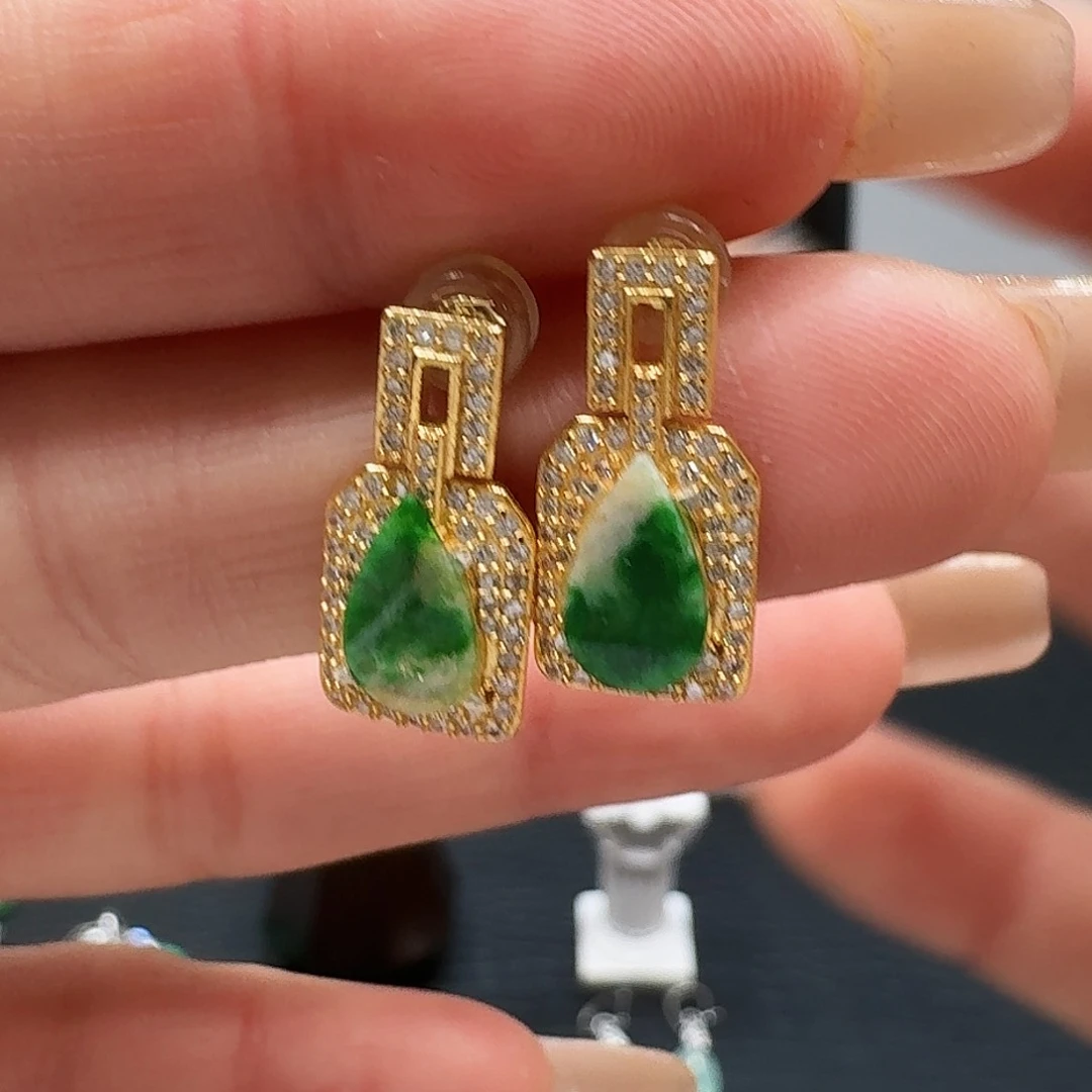 翡翠耳饰银S925镶嵌耳饰