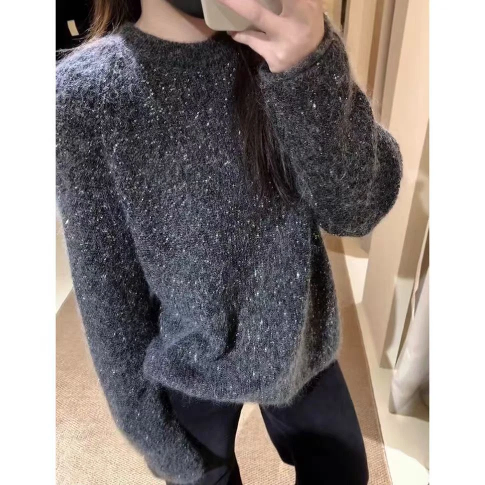 【亮片】网红时尚百搭女士宽松加厚圆领秋冬套头毛衣