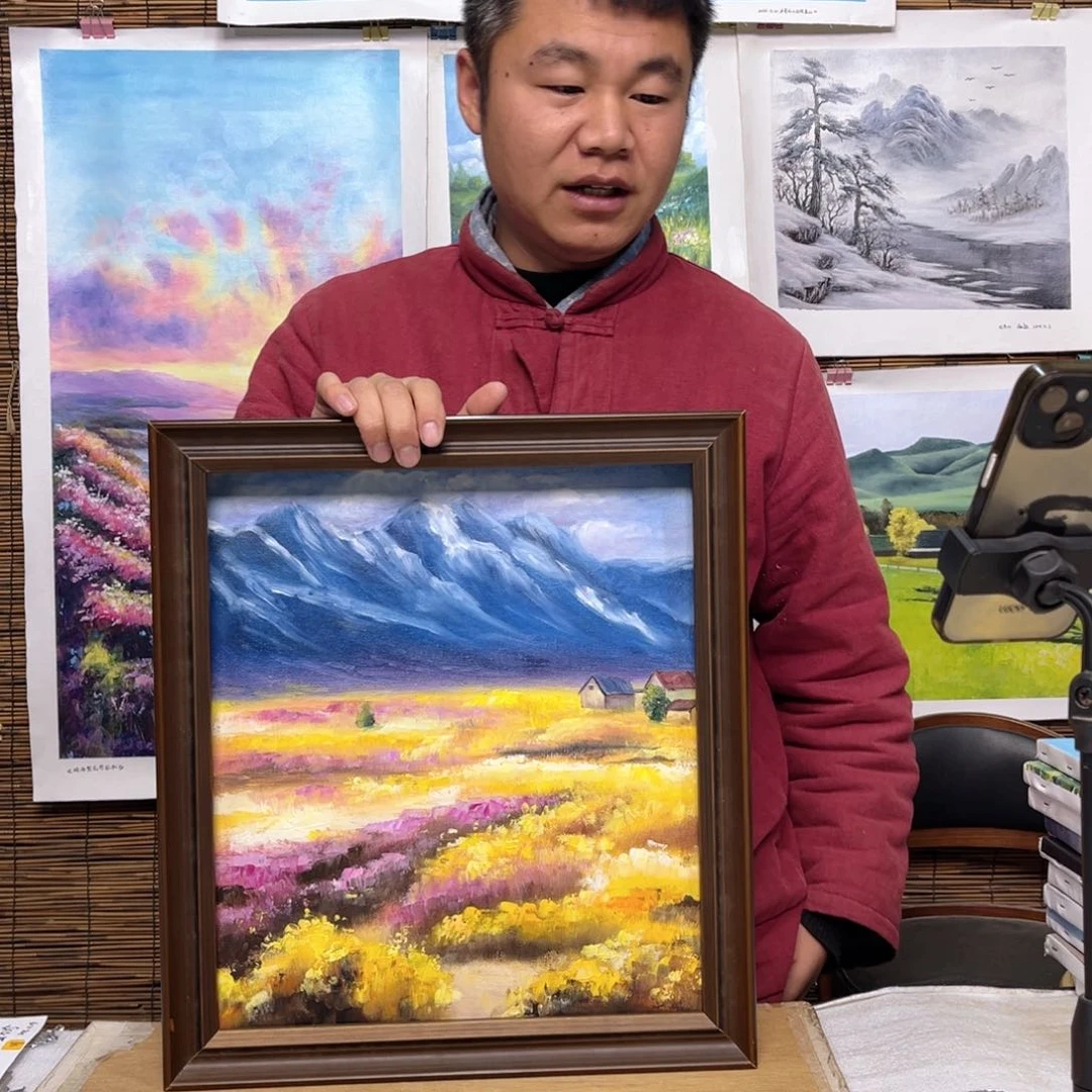 油画行路人小院绘画作品竞拍