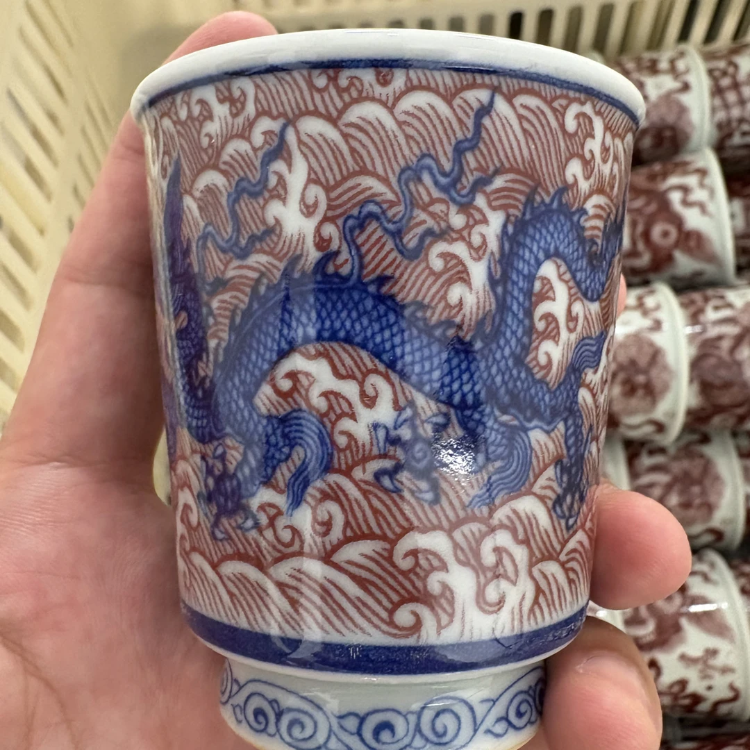 景德镇仿元釉里红海水龙陶瓷