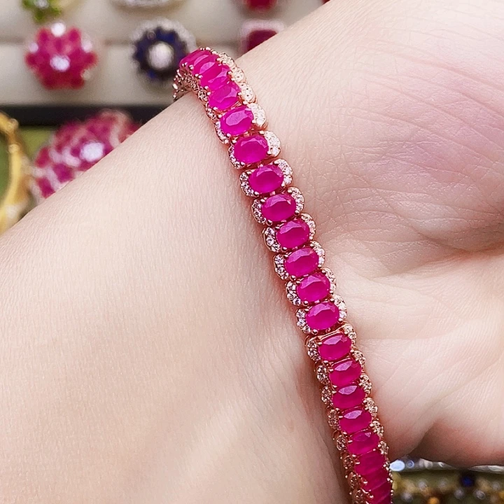 手链银S925镶嵌红宝石