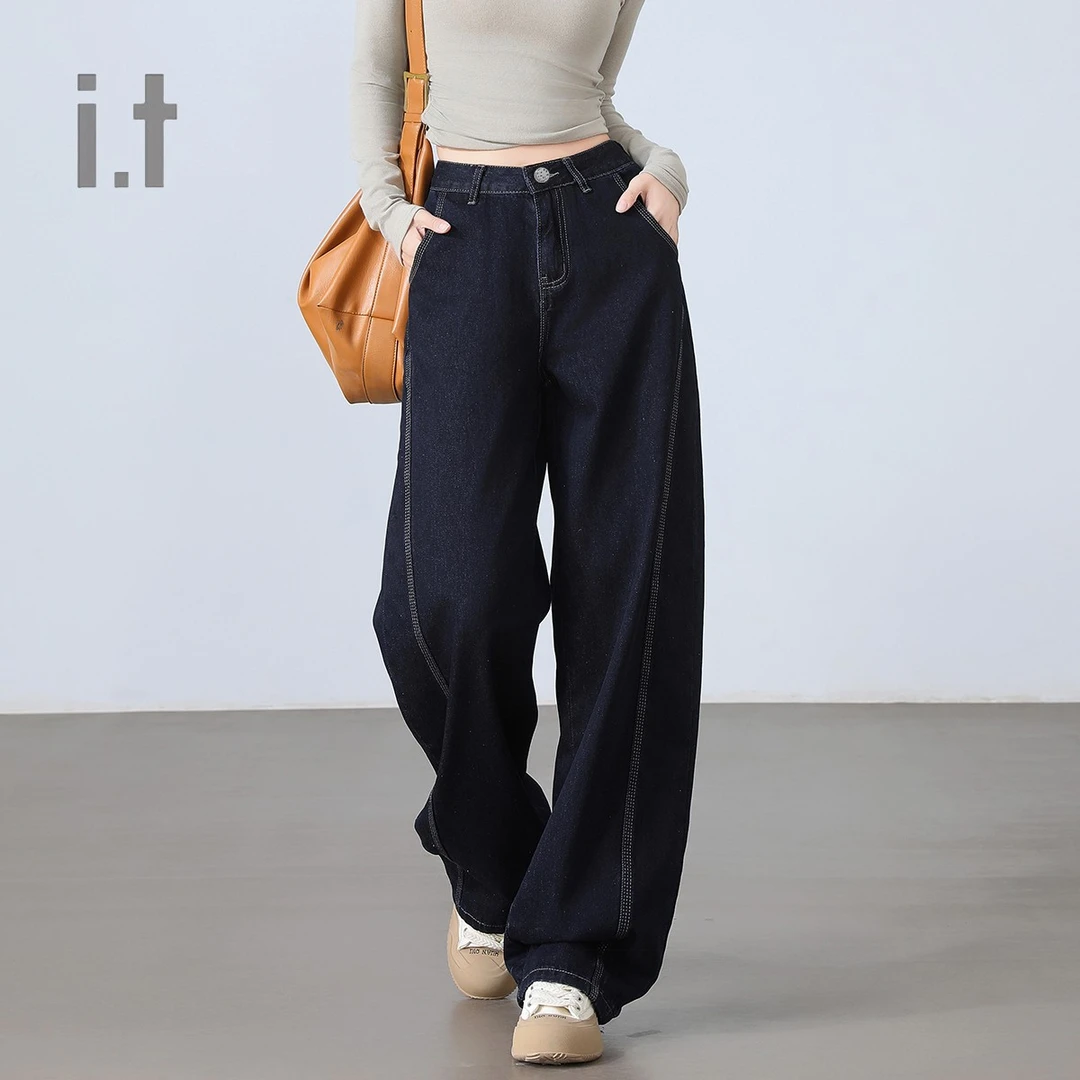 CHOCOOLATE街头风高腰牛仔裤春季新款宽松阔腿显瘦休闲垂感长裤