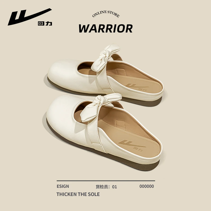 回力半拖鞋女款2025秋季新款爆款蝴蝶结懒人一脚蹬女鞋包头单鞋