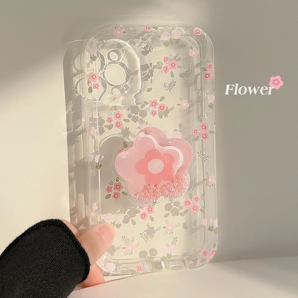 碎花流沙支架透明适用max苹果iphone16花朵13/12手机壳小清新流沙