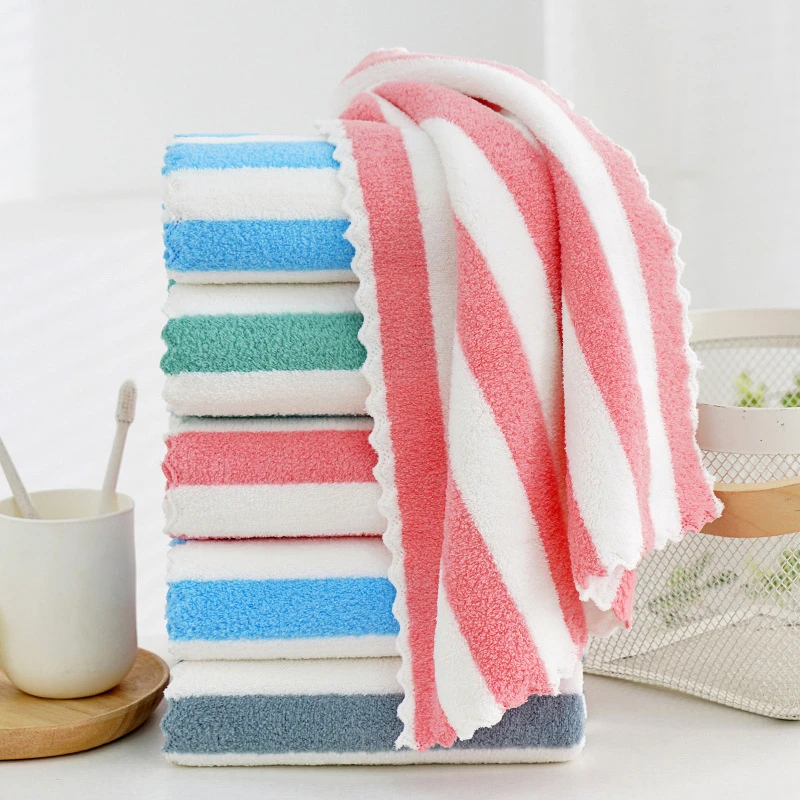 洗脸珊瑚绒毛巾阳离子条纹经编加厚生活家用礼品儿童洗澡吸水面巾