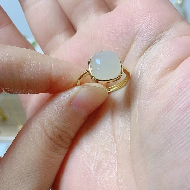 和田玉戒指银S925镶嵌