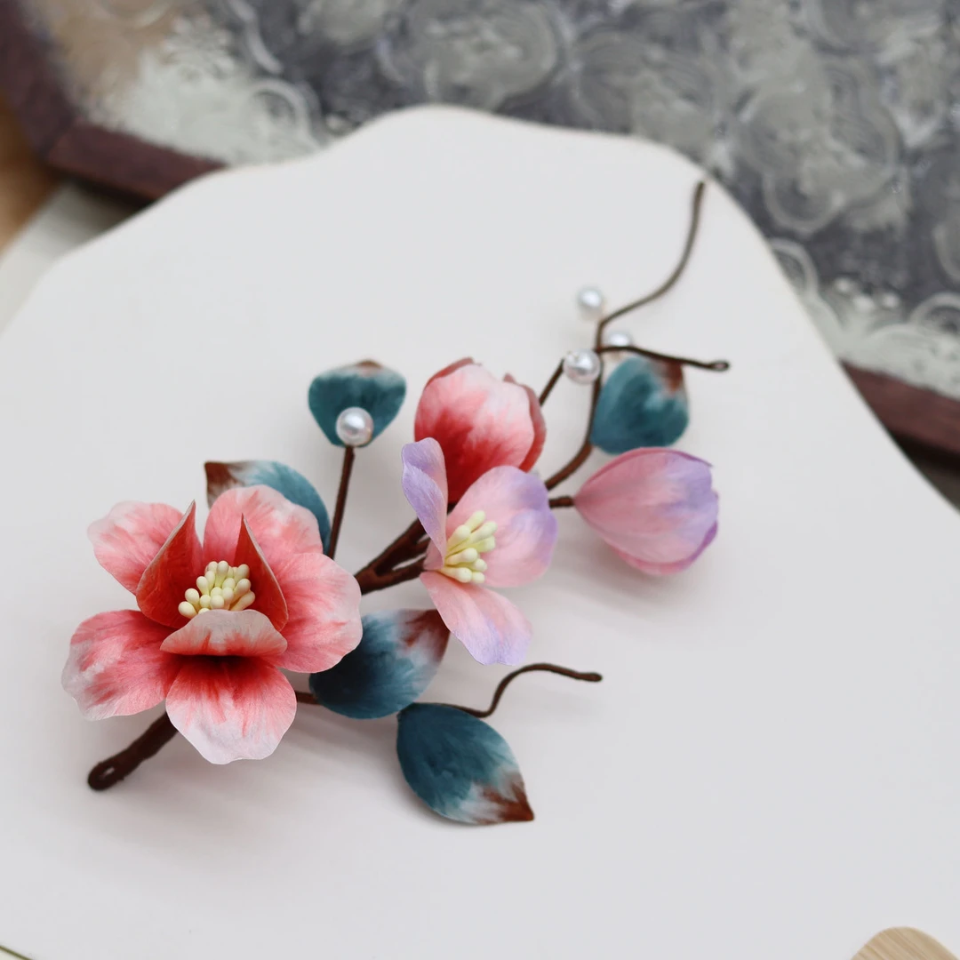 花语 蚕丝绒花头饰非遗纯手工饰品汉服发饰花朵头饰古风