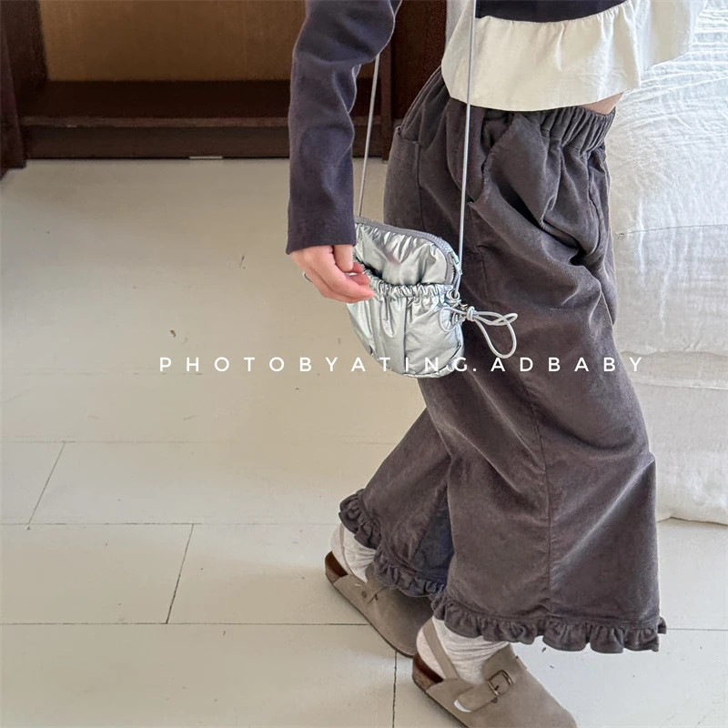 ab.baby秋季【田园】韩国童装儿童九分裤灯芯绒休闲裤女童宽松裤子