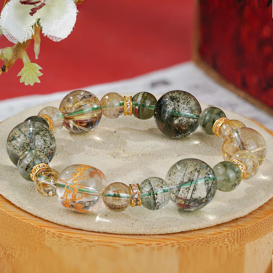 【新年战串-前途无量】太太珠绿幽灵金发晶手串财富款手串有证书