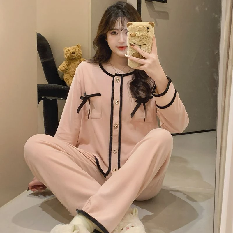 2025年春秋冬季新款羊绒睡衣女小香风轻奢家居服长袖开衫两件套装