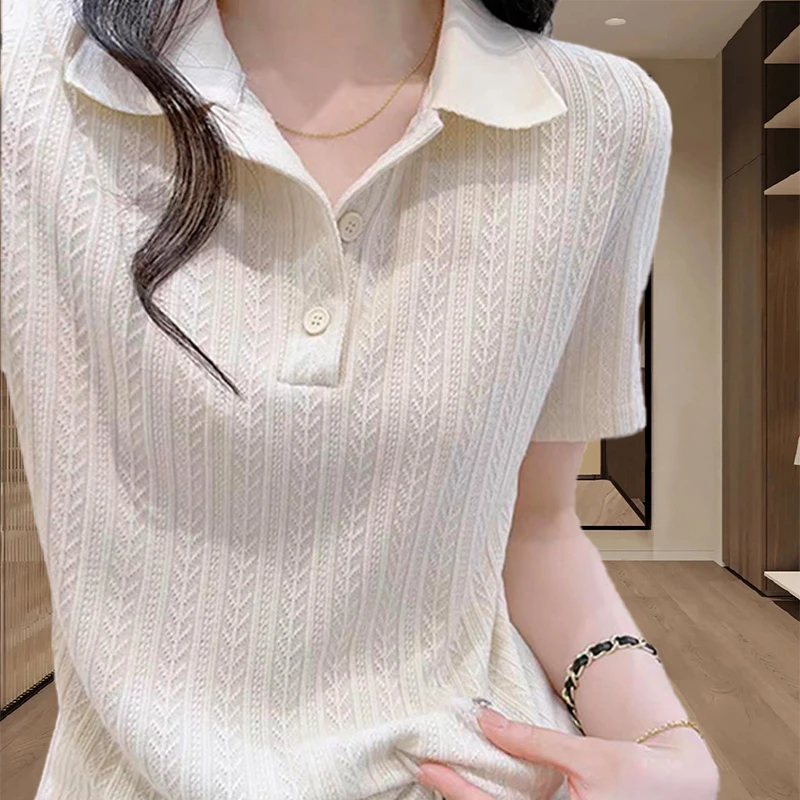 polo衫短袖针织t恤女2025夏季新款显高显瘦正肩修身洋气上衣女士