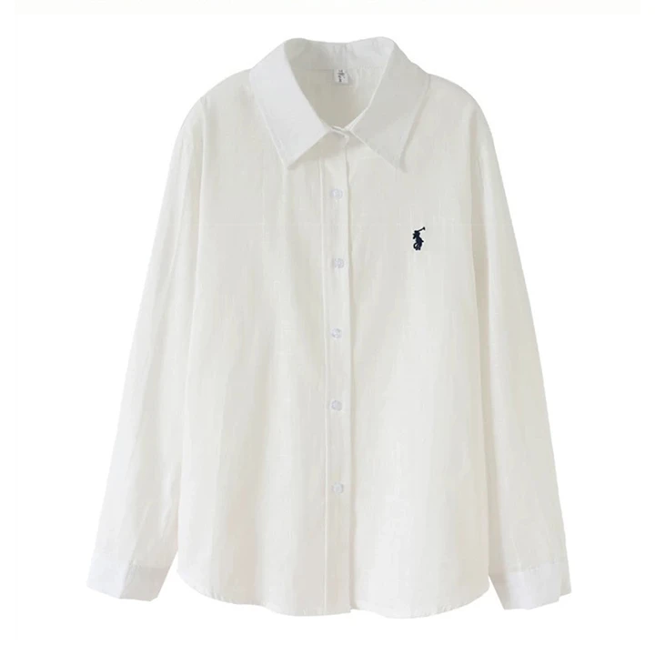 【拉某夫】早秋劳伦老钱风白色棉麻刺绣衬衫女秋季松弛感宽松翻领