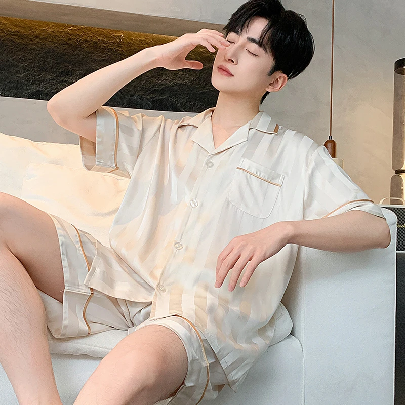 睡衣男夏季冰丝短袖高级感男款爆款2025新款高档可外穿家居服套装
