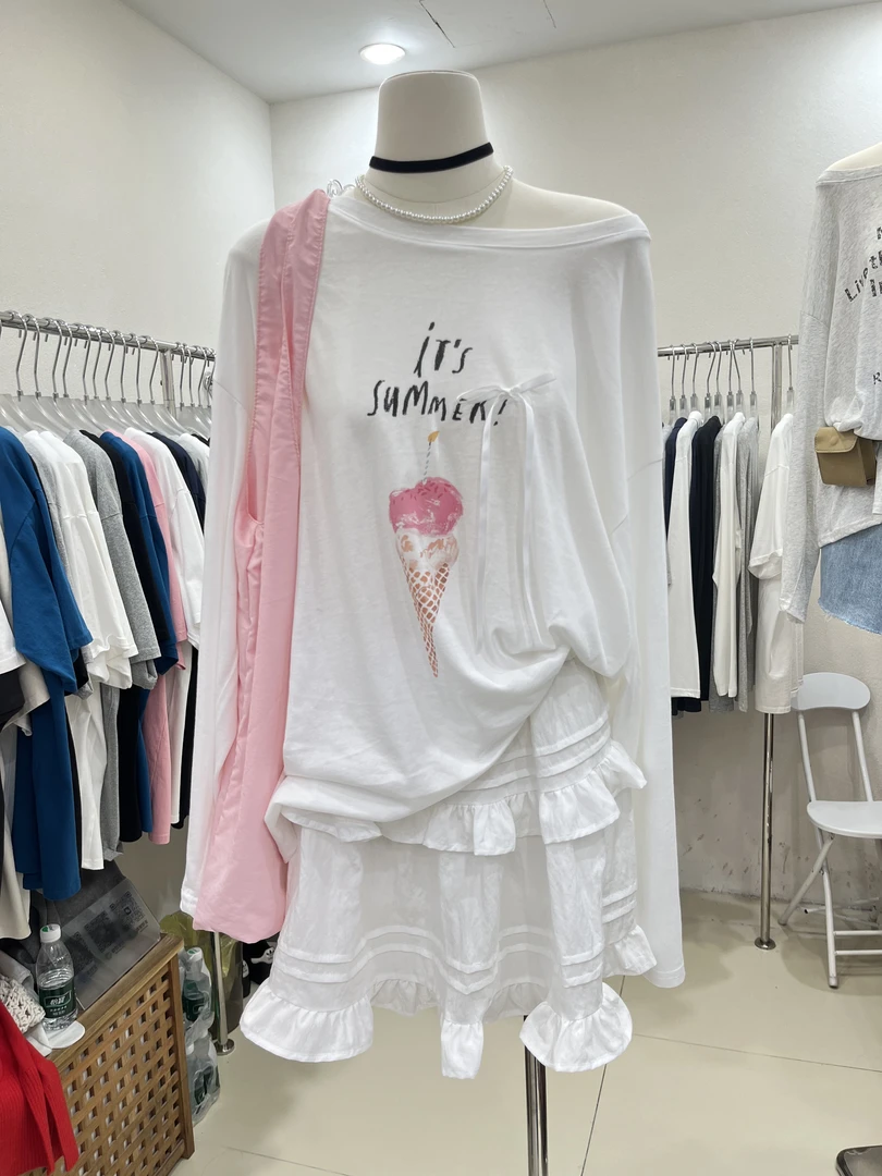 温柔瑶-Eleven#韩系冰淇淋印花蝴蝶结上衣#1639