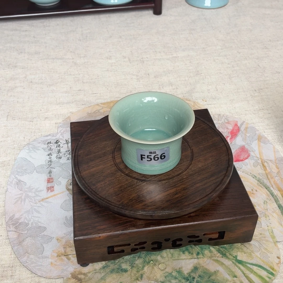 摆件陶青绿竹节杯