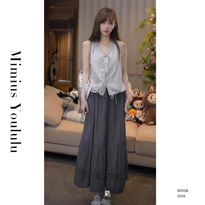 【mimius】U 宽松休闲抽绳无袖上衣+半身裙 G07195