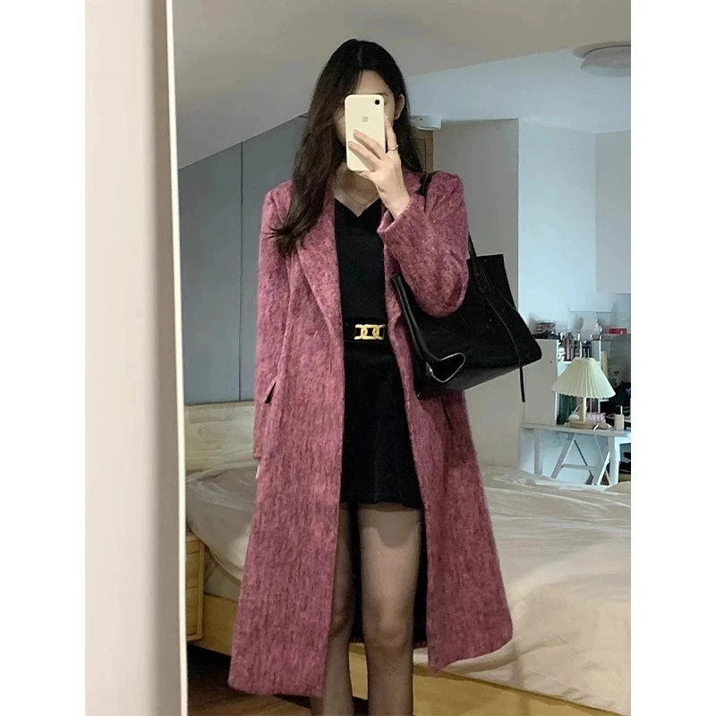 毛呢外套女秋冬高级感港风气质甜美穿搭高贵中长款西装领呢子大衣