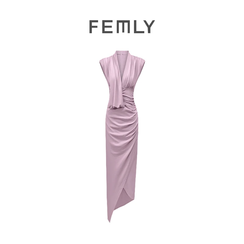 FEMLY/法曼丽 夏季法式温柔风显瘦气质修身性感不规则连衣裙3155