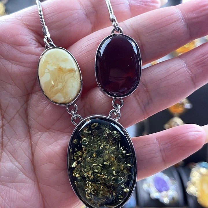 琥珀银S925镶嵌颈饰吊坠